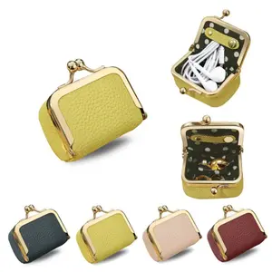 Mini Kiss-Lock Leather Coin Purse, Retro Clip Closure Pouch for Coins, Earbuds & Small Jewelry