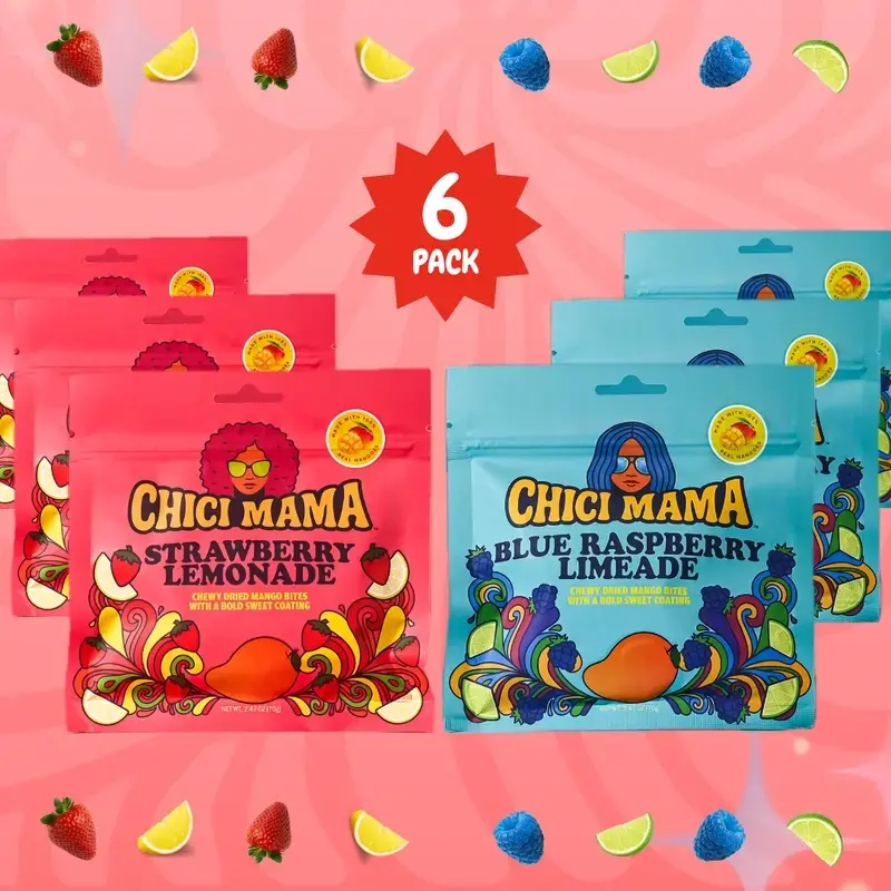 Chici Mama Dried Mango 6-Pack Best Sellers Bundle - Tangy Blue Raspberry Limeade, Strawberry Lemonade Flavors - Better-For-You Sweet Food Snack !