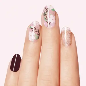 DASHING DIVA Baby Bouquet Gel Nail Polish Strips - Nude Pink & Maroon with Gold Glitter Floral Accents