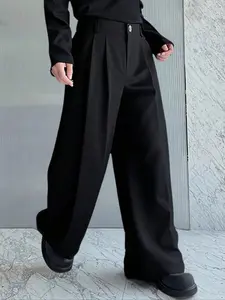 Men's Casual Fashion Plain Solid Color Loose Pants, Unique Button Design, Perfect for Daily Wear, Stylish Versatile Choice