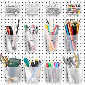 12 Pcs Pegboard Bins and Cups with Hooks and Loops Peg Assortment Organizer Accessories For Various Tool Organizer Pegboard Basket Set For Garage Workshop Workbench Office(Translucent)