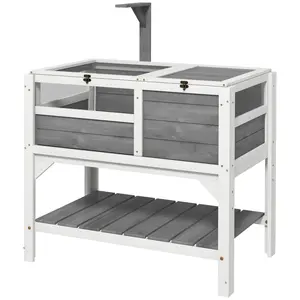 Tortoise Habitat with Shelf Storage Tortoise Gift Accessory with Weather Protection for Indoor, Light Gray