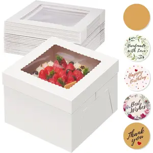 15 count Cake Boxes, 10x10x8 Inches Tall Cake Box with Window, White Bakery Boxes, Large Baking Boxes, Square Cardboard Cake Box for Multi-Layer Cakes, Cake Decorating Supplies for  Giving