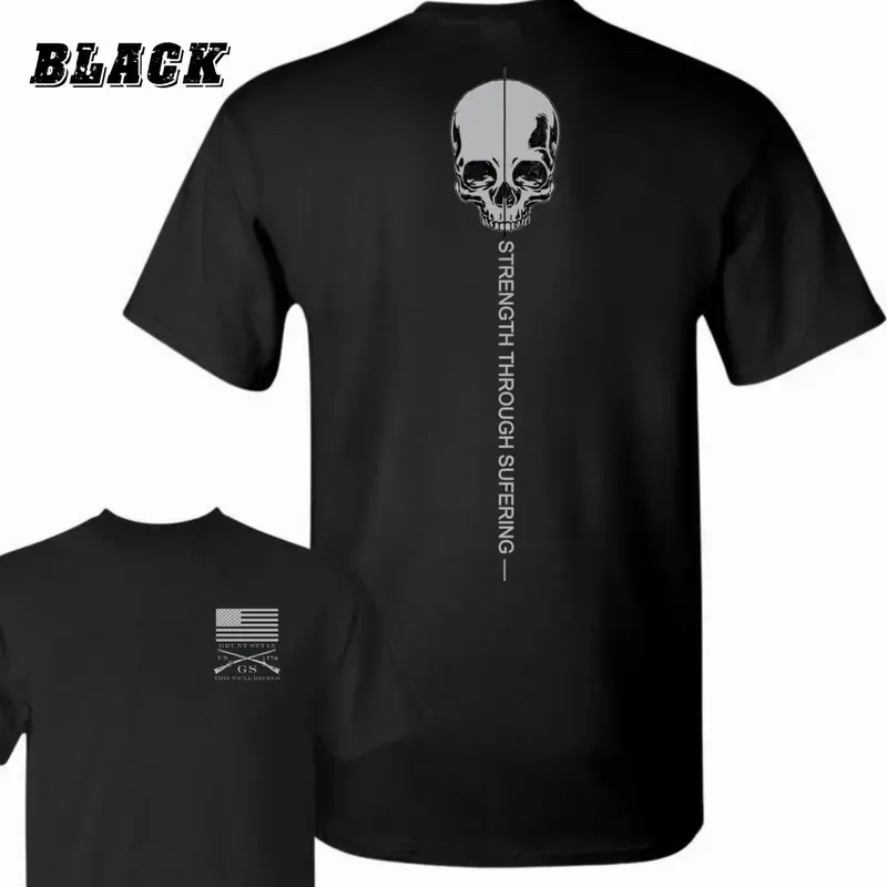 Men's Short-Sleeve Round Neck Graphic T-Shirt - Bold Skull & Motivational Quote Design, Minimalist Tactical Casual Graphic Top, Comfortable Stylish Sports Top for Fitness Warriors