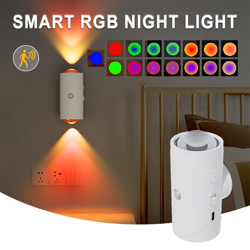 2Pcs Smart LED Night Light, USB Powered, 1500mAh Rechargeable Lithium Battery - 18650 Series, RGB Gradient Lighting, Motion Detection, Magnetic Wall Mount Design, Not Waterproof, Button Control, With USB Port, Suitable for Indoor Use, Entryway, Bedside Ta