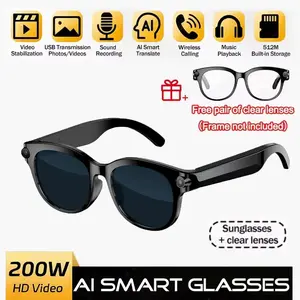 Smart Music Camera Glasses with Wireless Earphones, HD 1080P Video, Rechargeable Battery, USB Charging, Lightweight Design