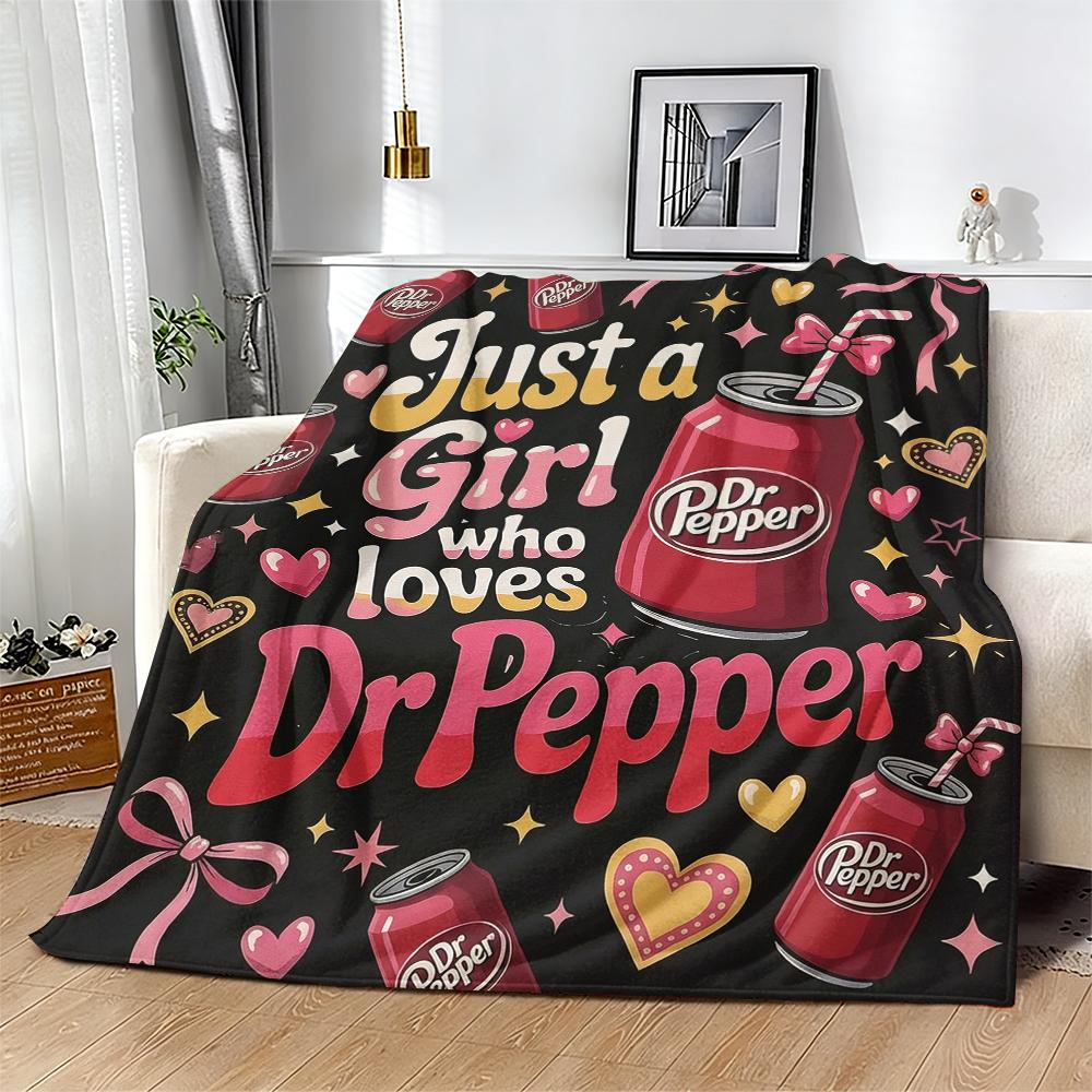 Countdown Sale! The Dr Pepper blanket that makes your heart flutter instantly! Black and pink contrast color + cute print. An extremely funny gift that you can give to yourself or your best friend.Suitable for all four seasons cozy flannel blanket