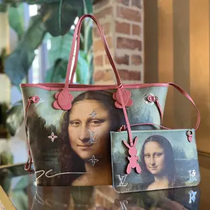 Pre-owned Louis Vuitton canvas Shoulder Bags Neverfull MM Jeff Koons Da Vinci Coated Tote