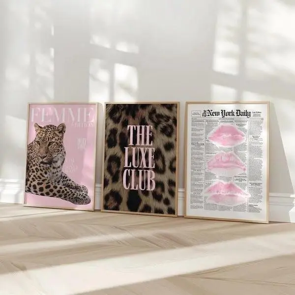3pcs Set Chic Leopard Cheetah Print Gallery Pink Wall Print Fashion Wall Art, Stylish Leopard Print Roostorm Modern Aesthetic Fashion Decor, Suitable for Bedroom, Living Room Fashion Poster, Gift for Her