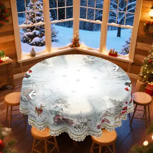 PLUMLIK Christmas Tablecloth with Winter Scene, Reindeer, Snowman, Christmas Decor 2025, Christmas Party Decoration for Home Indoor Outdoor, Vintage  Round Rectangular Light Blue White Table Cloth, Holiday Kitchen Festive Decor, Christmas Gifts