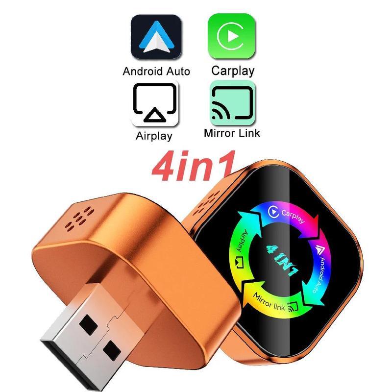 2026 New 4-in-1 CarPlay Wireless Adapter - iPhone/Android Compatible | Fast Connection, Hands-Free Calling, AirPlay, Mirror Link, Netflix, Youtube type-c adapter Bluetooth 5.0 fast transmission, ultra-HD stereo sound