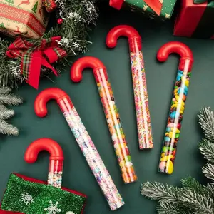 20-Pack Large Candy Cane Plastic Tubes, Transparent with Lid, Christmas Party Supplies, Festive Gift Filler, Home & Kitchen Decorations