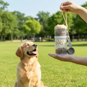 Dog Snack Container with Measuring Spoon, Stackable Three-Layer Pet Food Storage Box, Portable Training Snack Holder for Travel and Daily Feeding