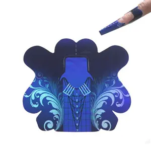 100PCS Stiletto Nail Tips Laser Nail Forms Gel Polish Extension Forms Acrylic Tips Nail Art Decoration DIY Nail Gel Curl (Bule Color)