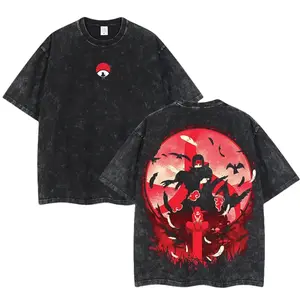 Retro Limited Vintage Hokage I, II, III, Kakashi, Madara, Uchiha, Senju - Naruto Anime Double Printed Oversized Washed Tee Unisex Oversize Anime Manga Acid Washed Lightweight Cotton T-Shirt, Hood