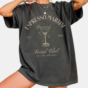 Funnies Espresso Martini T Shirt, Cocktail Drinking Graphic Tee, Retro Social Club Design, Funny Gift for Men, for Women, Streetwear Shirt
