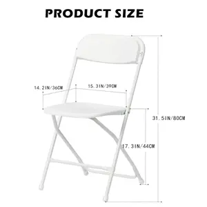 White steel frame plastic folding chair - stackable, lightweight and durable indoor and outdoor chair, suitable for weddings, camping, offices, picnics, yard activities, multifunctional folding chair | modern white chair | portable activity chair