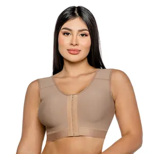 Bra with Hooks for Women 100% Colombian Compression Comfort Basic Cocoa Black Seamless Soft Wirefree Lycra Interior 3 Levels Bust Adjustment