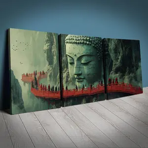 Large Buddha Head Canvas Wall Art Set, 30x40 Cm (11.81x15.74 Inches) X3 Pieces, Home Decor for Living Room & Office Walls