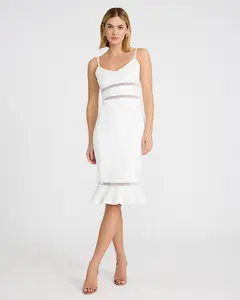 EXPRESS x bebe Scuba Lace Insert V-Neck Midi Sheath Dress