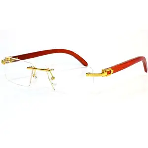 Myriad Eyewear ME00528 Gold & Wood Rimless Luxury Eyeglasses -Ma