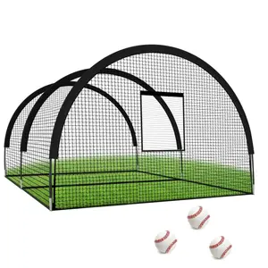 Baseball Batting Cage Net, Baseball Cage Net, Portable Softball Batting Cage with Hole, with Pitching Machine Opening, Removable Door & Carry Bag for Hitting, Throwing