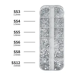 Beginner-Friendly 12-Grid White Round Silver Base Nail Decorations • Bling Bling • Nail Salon Essential