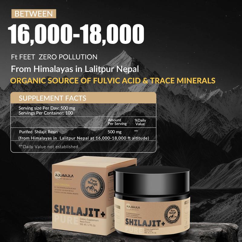 Pure Shilajit Resin with Fulvic Acid & Trace Minerals, Original Siberian Shilajit with 85+ Humic Acid, Support Metabolism & Immune System - 100 Serving / 50g