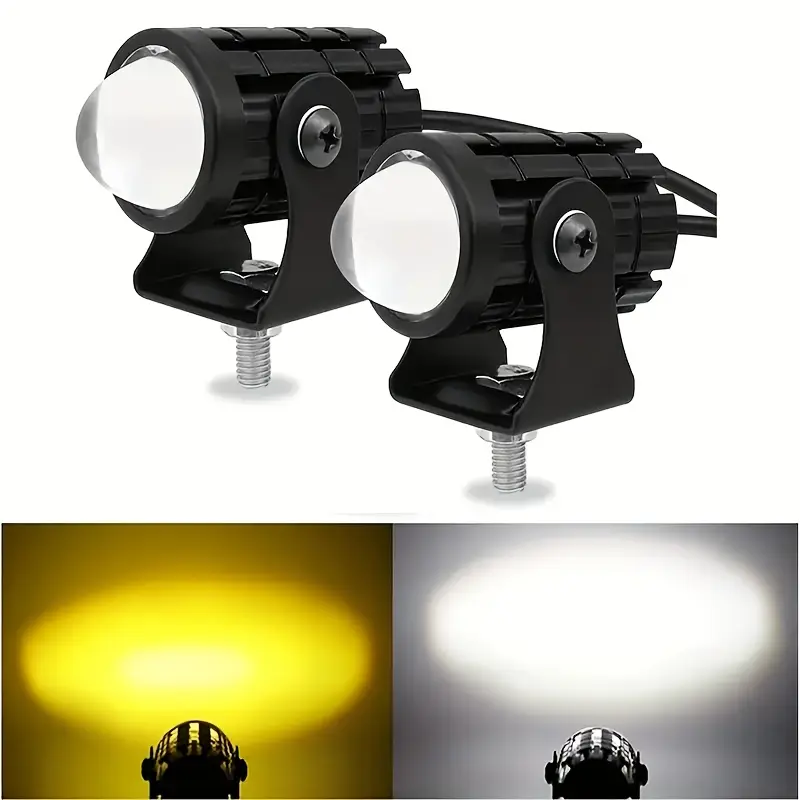 2-Pcs Lightweight Plug-In Aluminum Alloy LED Light Bulbs for Cars - Dual Beam (White, Yellow), Durable PC Lens, Illumination Visibility Aid for Off-Road Vehicles, Battery-Free