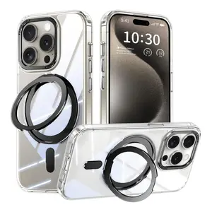 MXX iPhone 15 Pro Max Case,360° Ring Stand Magnetic, Anti-Fingerprint, Military Drop Protection, Compatible with Mag-Safe and Soft Edge Translucent Slim Back 15 ProMax Phone Case(Clear/Black) Cellphone Protection, Smartphone Phonecase Accessories