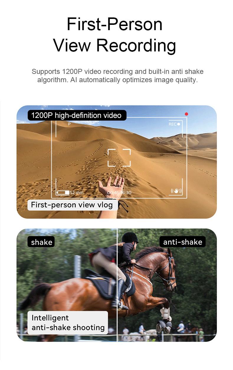 Smart Bluetooth Glasses with HD Camera, 1200p Video Recording Wearable Smart Glasses, Anti-shake Shooting Outdoor Sports Camera Sunglasses, Multifunctional Wireless Audio Glasses with Intelligent Voice Assistant, Built-in Earphone Anti-blue Light Eyeglass