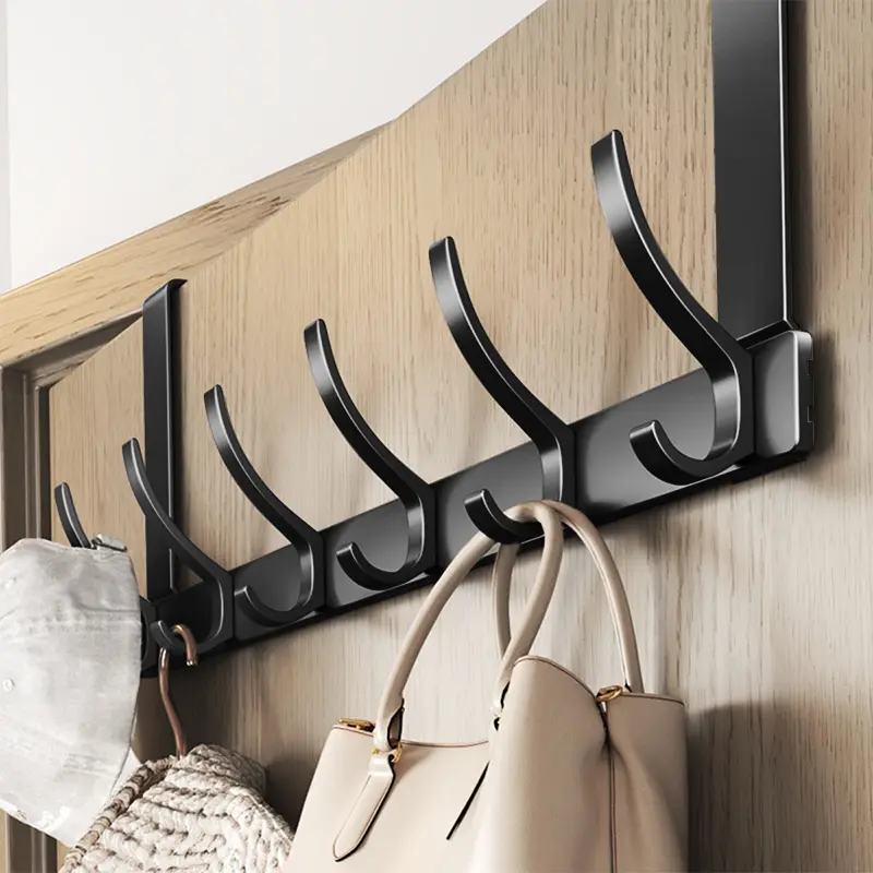 1pc Matte Black Lightweight Durable Aluminium Over-The-Door Hanger - Fingerprint-Resistant Anti-Rust Double Curved Hook Ends Organiser, Door Mount No Drilling Easy Installation, Home Bathroom Hanging Space-Saving Accessory for Hats, Keys, Towels