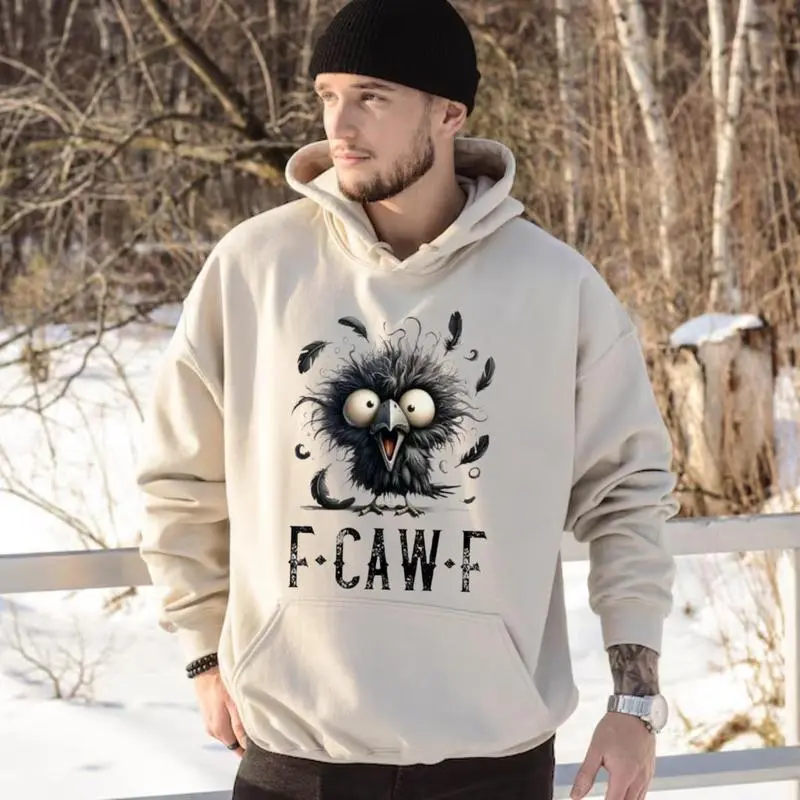 F-Caw-F Hoodie, Funny Crow Sweatshirt with Crazy Raven Cartoon and Bold Text, Humorous Graphic Shirt for Bird Lovers, Meme Fans Hoodie, Cozy Streetwear Sweatshirt, Casual Outfit Top for Everyday Wear
