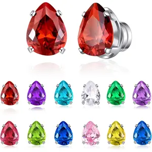 12 Pairs Birthstone  Earrings Set Cubic Zirconia Clip  Non   Stud Earrings Birthday Gifts Unisex