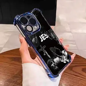 Jesus Cross Collage Praying Hands Religious Motif Suitable for Aesthetic Electroplated TPU Casing For iphone 17 16 15 14 13 PRO PLUS MAX Samsung S26 Four Corners Anti-Fall Transparent Casual Soft Silicone Stylish Durable Stylish Durable Phone Cases L1941