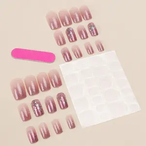 Short Square Fake Nail, 24pcs/set Glitter Press on Nails with Nail File & Tape, Removable Nail Art Artificial Full Cover, Women Girls DIY Manicure, Valentine's Day Gift
