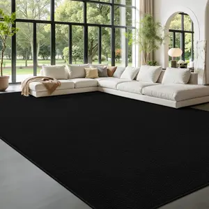 Large Area Rugs for Living Room Bedroom, 7 x 10 Ft Non-Slip Modern Area Rug, Soft Thickened Memory  Rug, Comfy Minimalist Indoor Carpet for Boys Girls Room  Dorm  Decor, Black