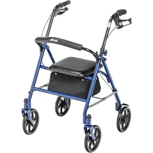 Drive Medical Rollator Walker with Seat - Blue Healthcare Mobility Aid, Stable Support, Height-Adjustable Durable Steel Frame, 7.5" Smooth Wheels, Foldable, 350 Lb Weight Limit