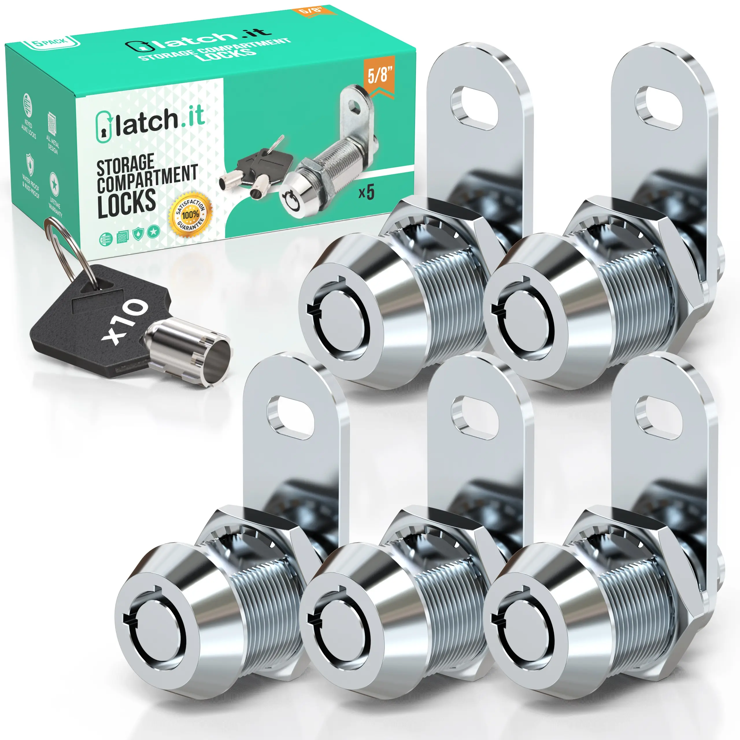 LATCH.IT RV Storage Locks | 5-Pack RV Compartment Locks | 100% Metal RV Locks for Storage Door on Camper or Trailer