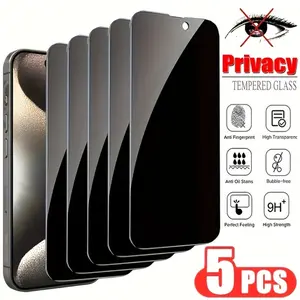 5pcs Privacy Screen Protector For IPhone 16 14 11 12 13 15 Pro Max Mini Plus Anti-spy Tempered Glass For IPhone 15 X XR XS MAX