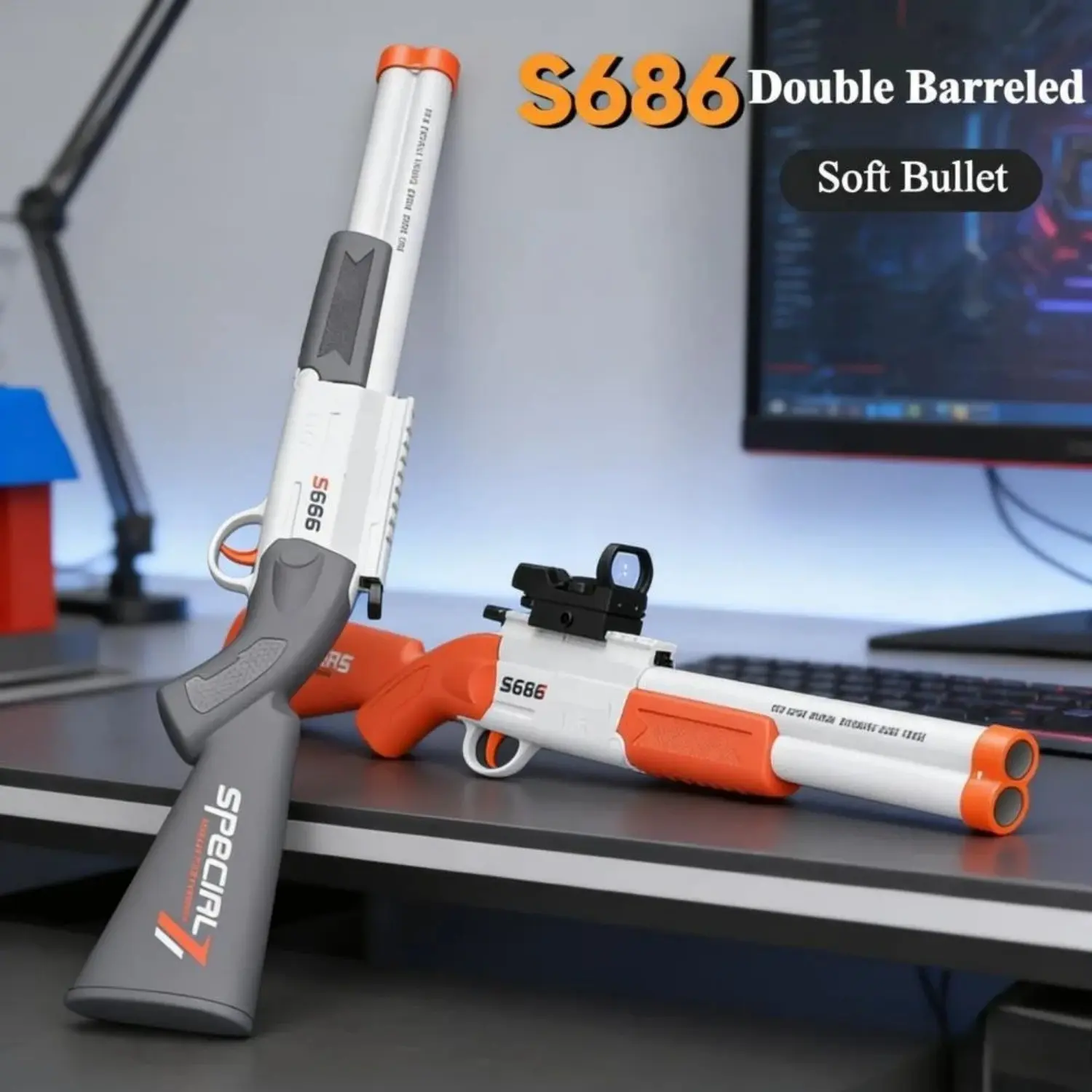 Kids Double Barrel Foam Blaster Toy, Manual Reloading Pool Gun with 2 Shells, Safe Soft Foam Bullets, Outdoor Water Play Toy for Boys and Girls, Durable