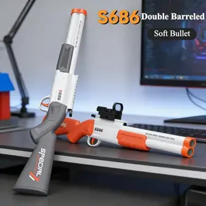 Kids Double Barrel Foam Blaster Toy, Manual Reloading Pool Gun with 2 Shells, Safe Soft Foam Bullets, Outdoor Water Play Toy for Boys and Girls