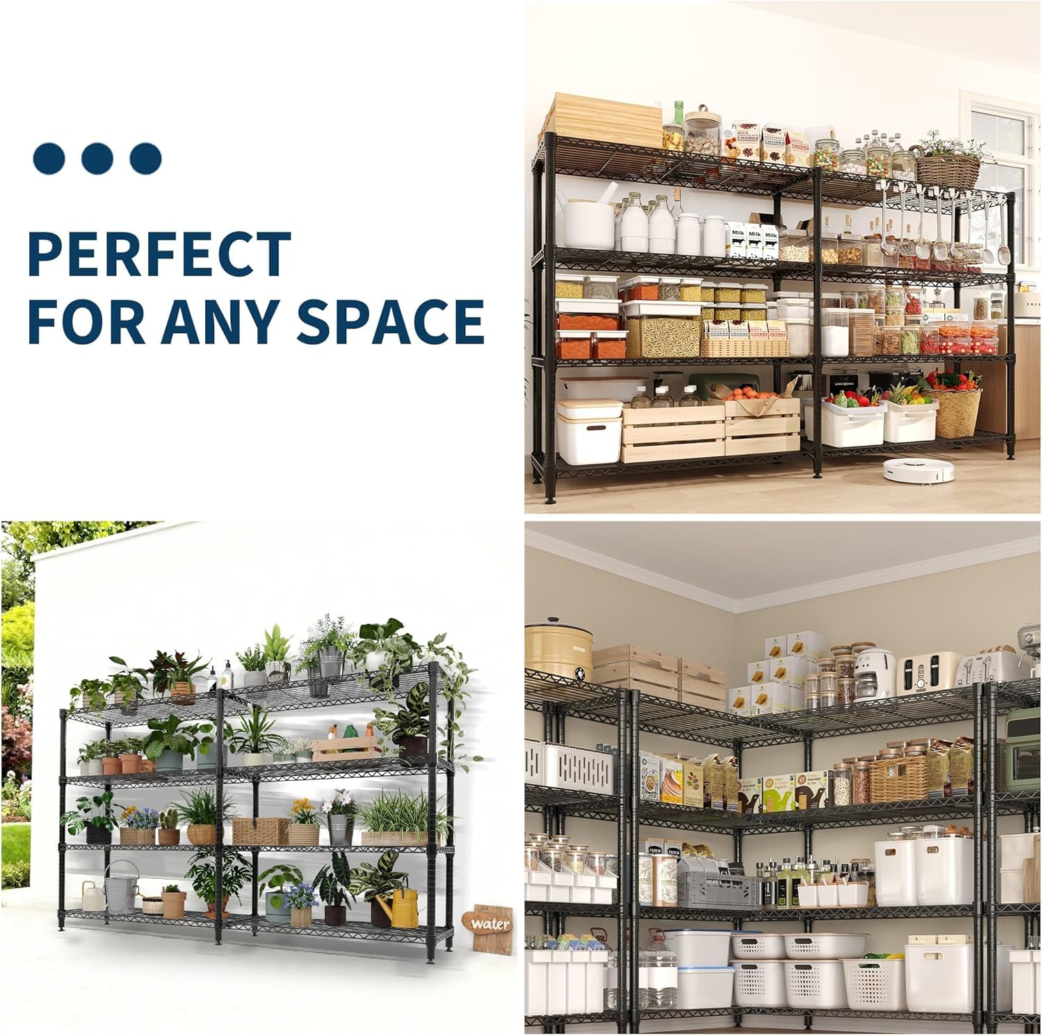 4-Tier Storage Shelves Metal Shelving Unit 13.8" D x 59" W x 59.5" H, 1060 LBS Heavy Duty Wire Shelving, l-Shaped Storage Rack with Adjustable Shelf for Home, Pantry & Warehouse