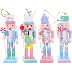 4 Pcs Wooden Christmas Soldier Figure Traditional Nutcracker Ornaments for Shelves and Tables