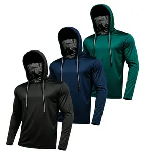 Men'S Sports Quick-Dry Hoodie With Non-Removable Face Mask, Sun-Protective Long Sleeves, Suitable For Fishing And Running