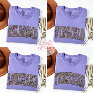 Comfort Colors Leopard All States T-Shirt, Custom State Name Graphic Tee, Personalized College Leopard Print Shirt, Vintage Unisex Cotton Tee, State Pride Gift for Her, Soft Washed Graphic Top DPCLICK