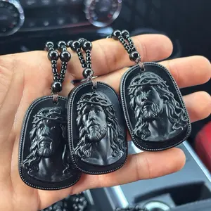 Handmade jesucristo  Rosary Necklace - Black and Green