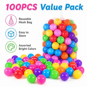 100-Pack Play Balls,Eco-friendly Colorful Ball Pit Soft Plastic Ocean Ball, Colorful 2.2 Inch Soft Pe Plastic, Durable Non-BPA, Safe for Kids, Vibrant Colors, Outdoor Play Swim Pit Play Toy Water Pool Ocean Wave Balls Gifts