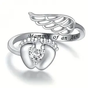 Angel Wing Design Ring, Heart &Footprint Design Ring with Box, Fashion JewelryAccessories for Women & Girls