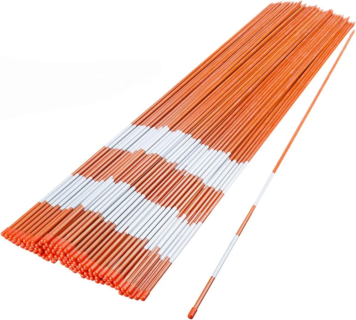 #tiktokshopsummersale 100PCS 48 Inch Driveway Marker Set 1/4 Inch Dia  Fiberglass Reflective Snow Stakes with Steel Drill Bit & Protection Gloves for Parking Lots, Walkways(100, 1/4 Inch)